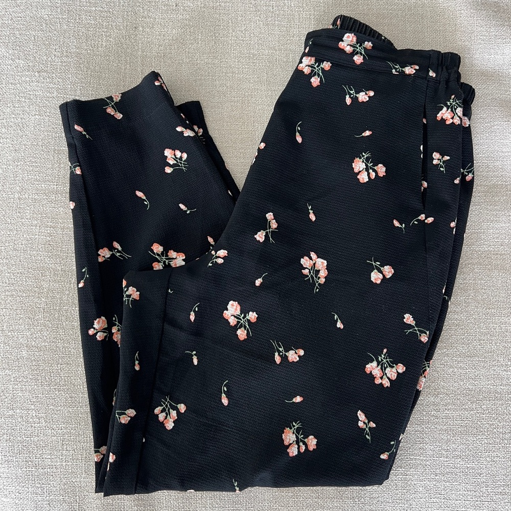 Floral Black Pants